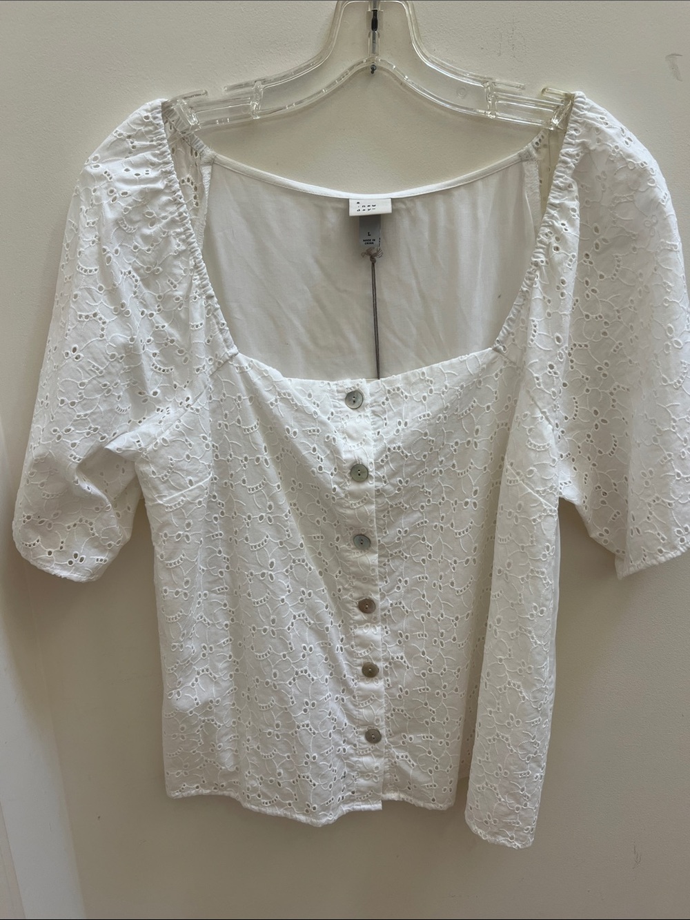 NWT Target A New DayWhite Eyelet Square-Neck Button-Up Blouse size Large